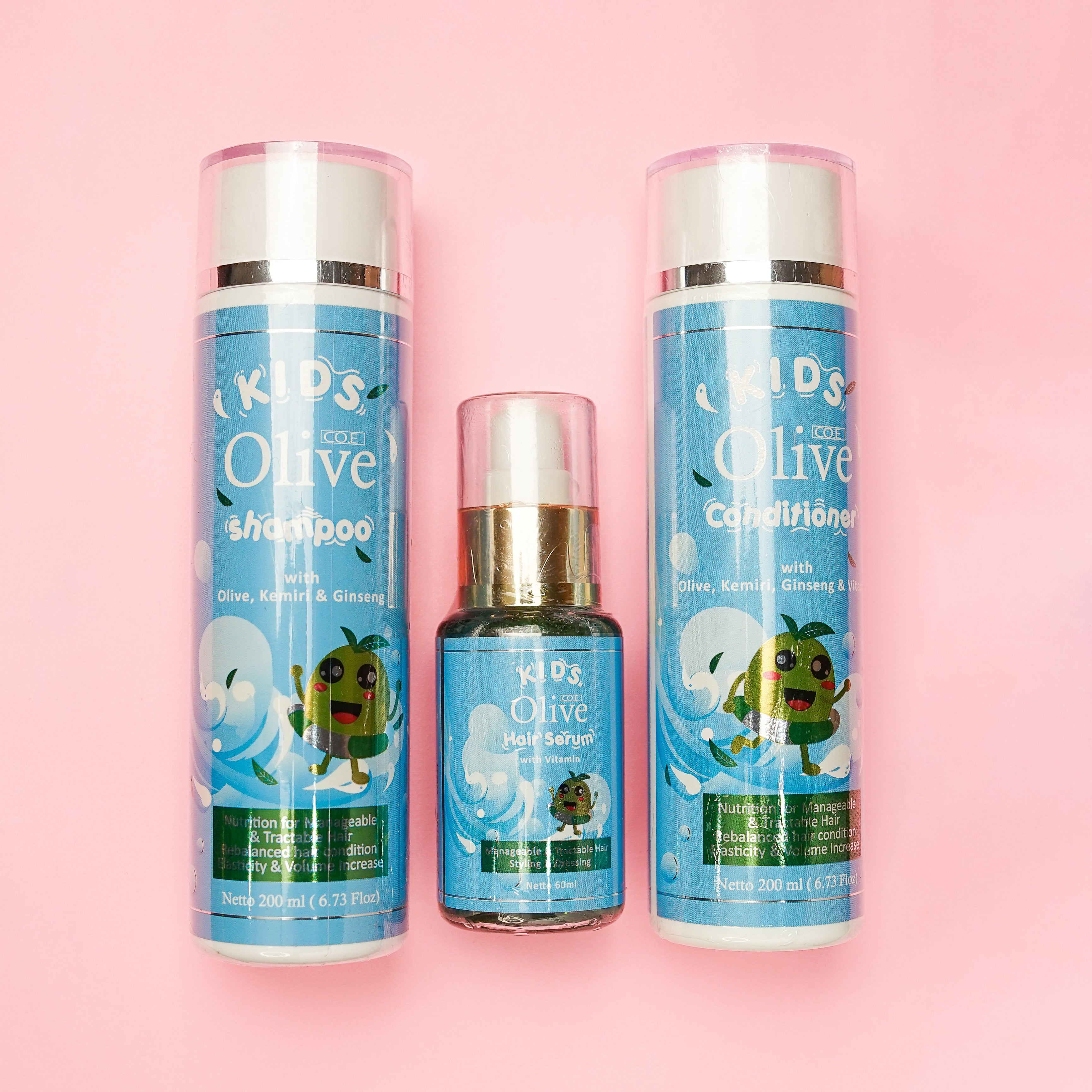 Paket Olive Kids Original 100% by SYB ( Shampoo, Conditoner & Hair Serum ) - FREE SIKAT RAMBUT - SYBofficial