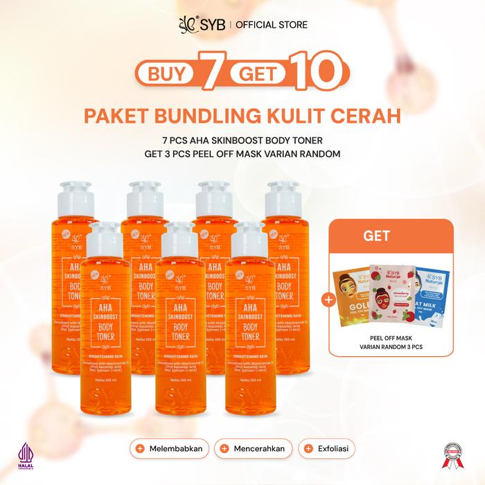 [SYB Special Bundling Buy 7 get 10] - SYB FORTE TONER BADAN with DNA SALMON + Glycolic Acid *7pcs Toner Badan+ 3 Pcs Peel Off Mask Sachet Random* - 7 PCS AHA TONER