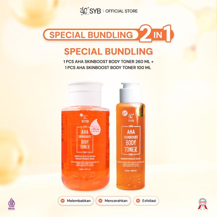 Bundling Toner Badan【NETTO 250ML】 - Body Toner 250ml + Body Toner 100ml untuk Mencerahkan & Mengangkat Sel Kulit Mati - AHA Body Toner 250ml + AHA Body Toner 100ml