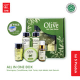 PAKET OLIVE LENGKAP(SHAMPOO, CONDITIONER ,HAIR MASK, HAIR TONIC, HAIR SERUM) -FREE BOX +SIKAT RAMBUT - SYBofficial